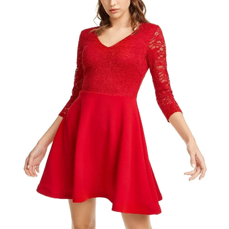 ladies-trumpet-dress-plus-size-B Darlin Junior's Lace & Scuba Fit & Flare Dress Red Size 7