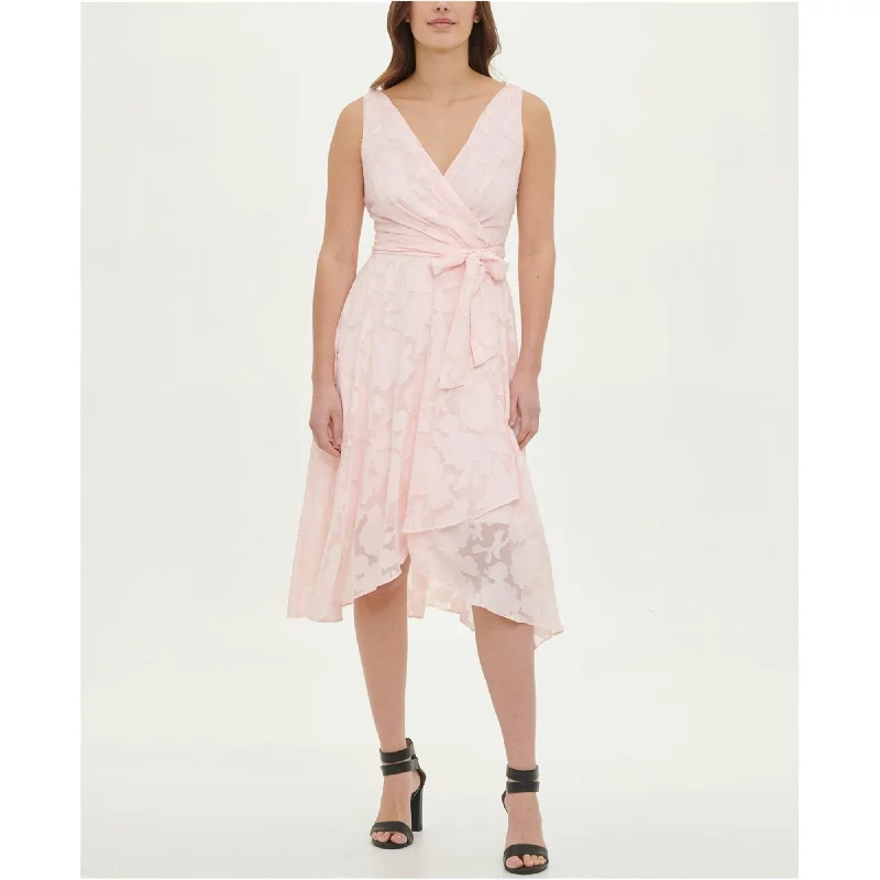 ladies-floral-dress-mini-length-DKNY Womens Floral Tulip A-line Dress, Pink, 10