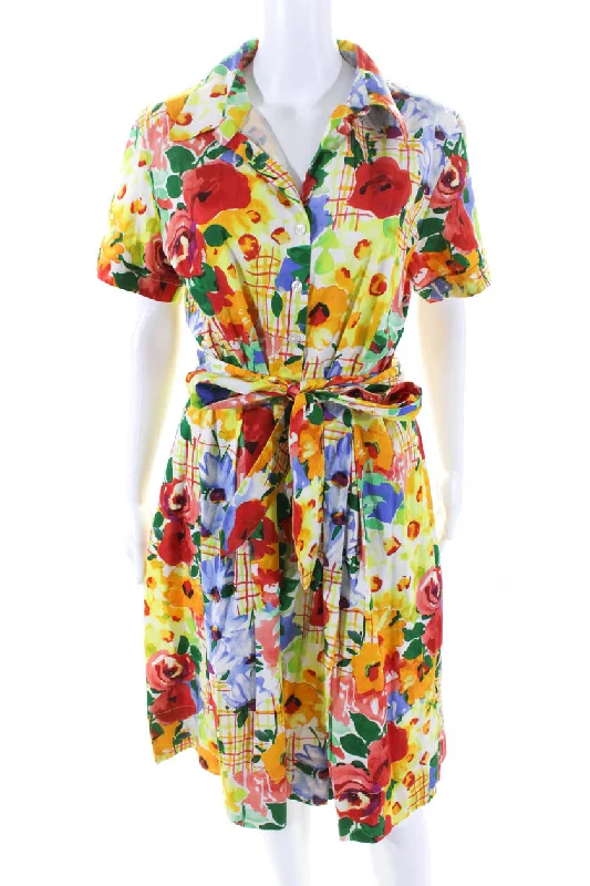 ladies-trumpet-dress-wedding-guest-Frances Valentine Women's Short Sleeves Belted Flare Multicolor Dress