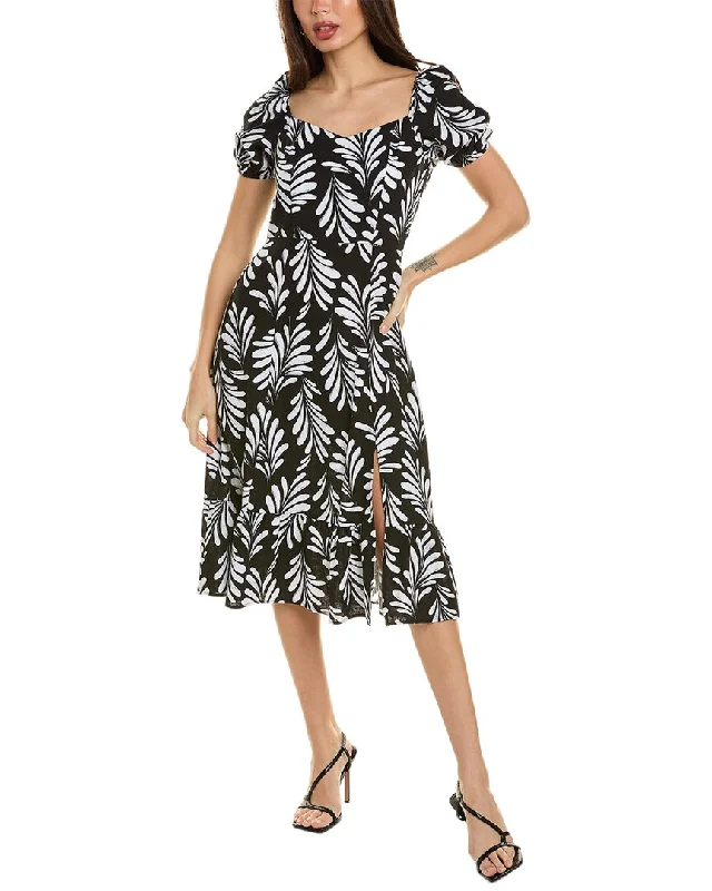 ladies-midi-dress-animal-print-Ellen Tracy Sweetheart Linen-Blend Midi Dress