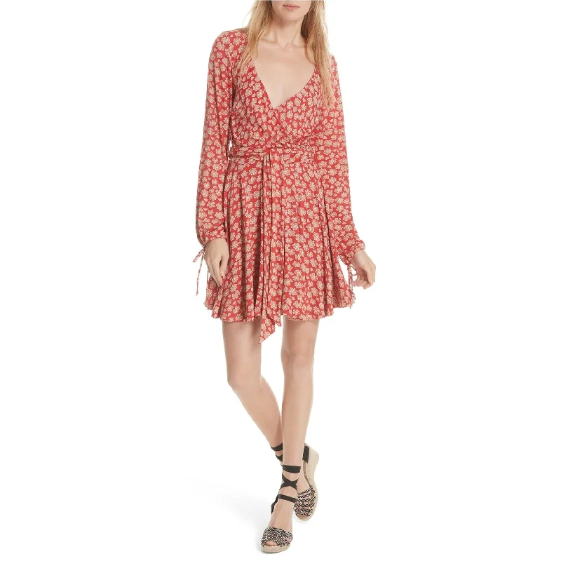 ladies-floral-dress-celebrity-style-Free People Womens Pradera Floral Wrap Dress, Red, X-Small