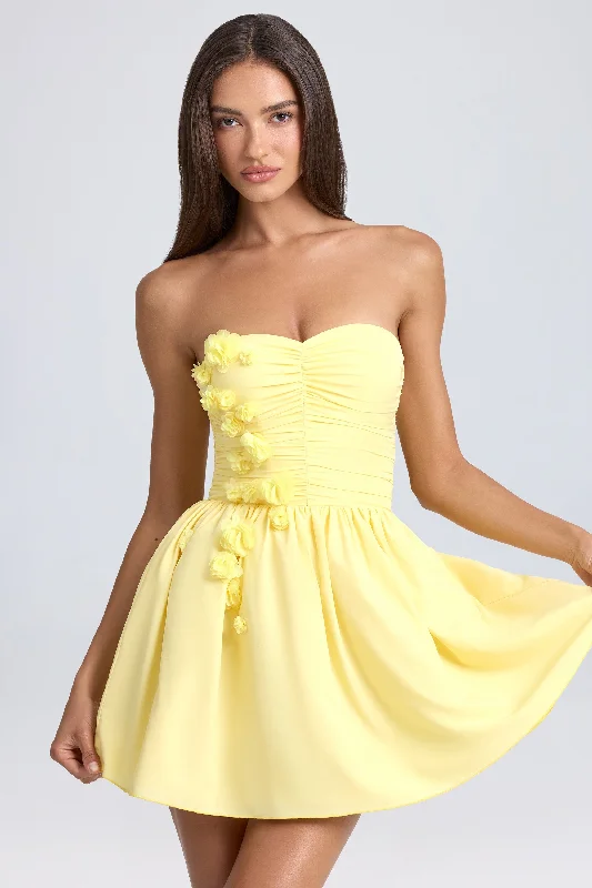 ladies-mini-dress-polka-dot-Bandeau Floral-Appliqué Corset Mini Dress in Lemon Sherbet