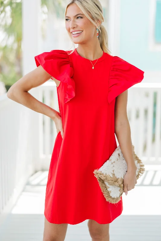 ladies-mini-dress-coral-shade-Get Ready Red Ruffled Mini Dress