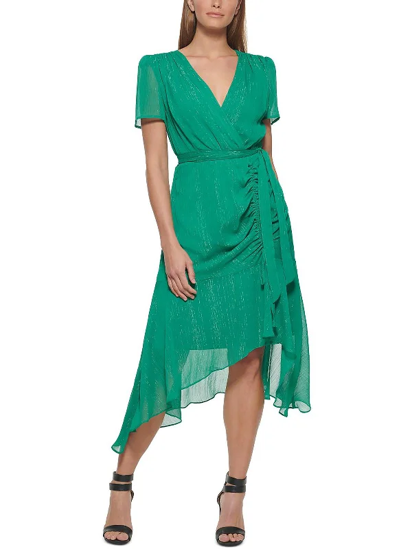 ladies-midi-dress-girls-night-Womens Chiffon Ruched Midi Dress