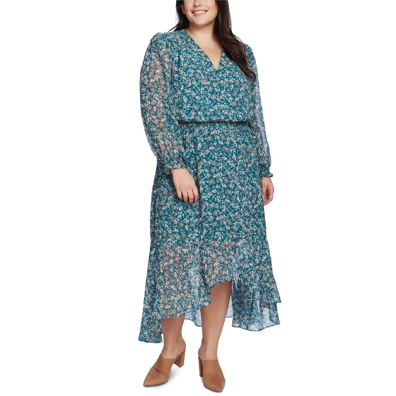 ladies-floral-dress-soft-fabric-1.STATE Womens Floral High-Low Dress, Blue, 2X