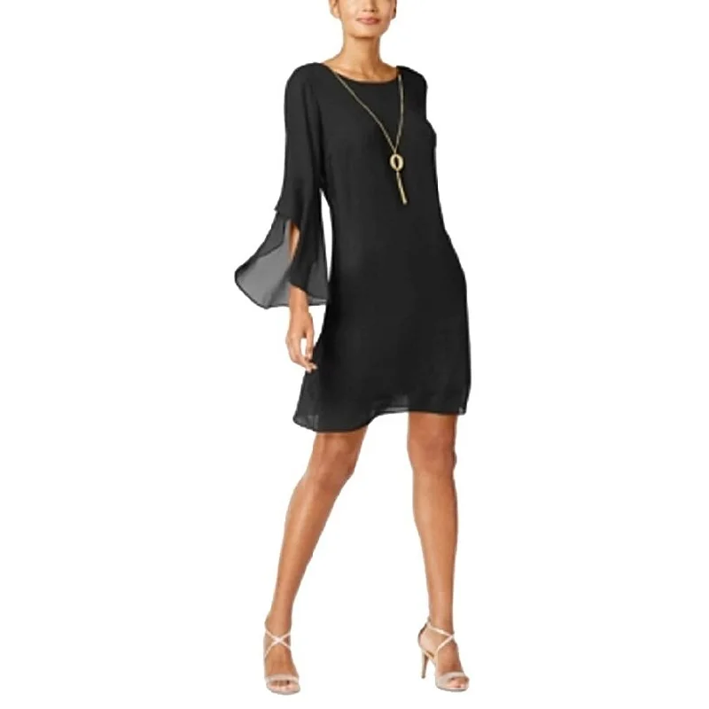 ladies-trumpet-dress-soft-pastel-Thalia Sodi Women's Flared-Sleeve Necklace Dress Black Size XX Large