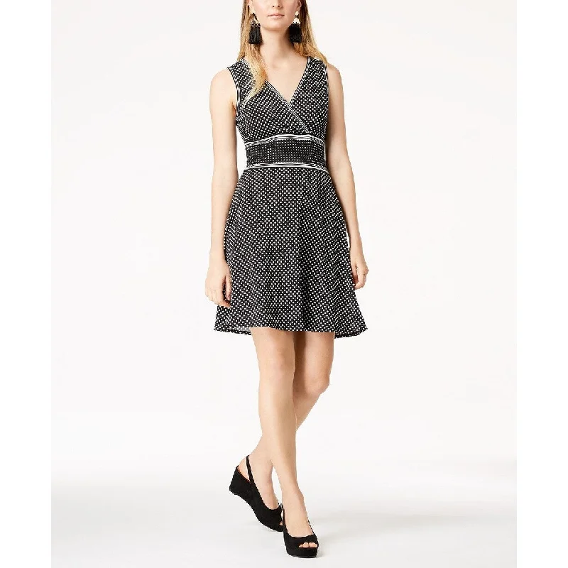 ladies-trumpet-dress-lace-detail-Maison Jules Women's Polka-Dot Fit Flare Dress Black Spot Combo Size Extra Large - X-Large