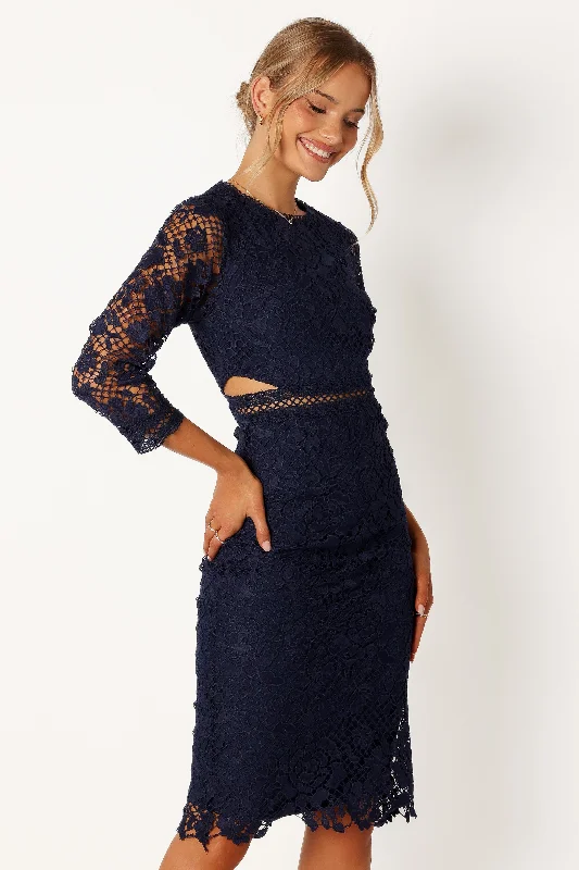 ladies-midi-dress-weekend-vibe-Pia Long Sleeve Midi Dress - Navy