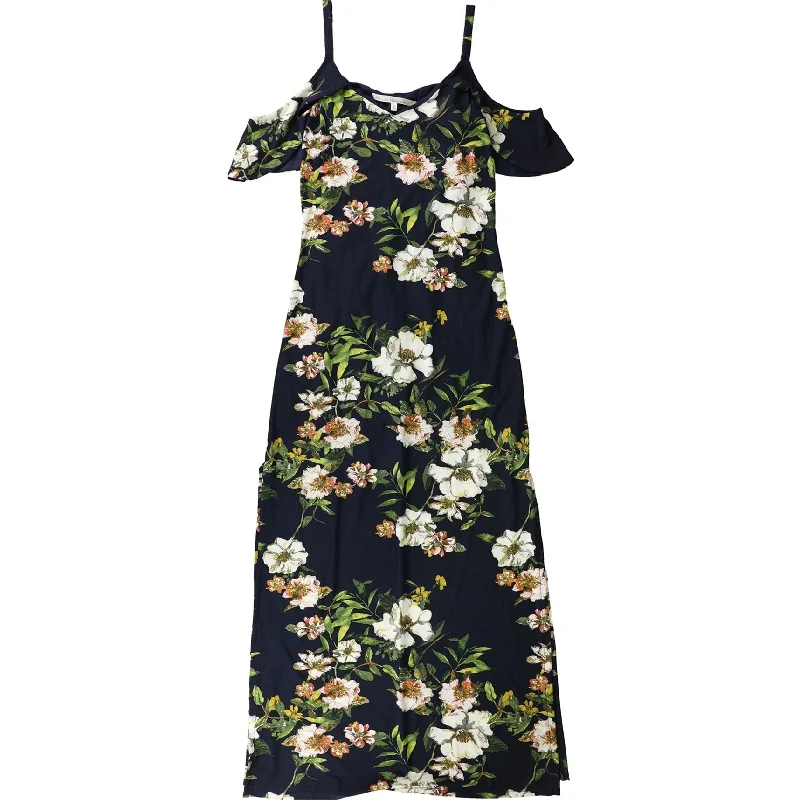 ladies-floral-dress-side-slit-Rachel Roy Womens Floral Slit Cold Shoulder Dress, Blue, Small