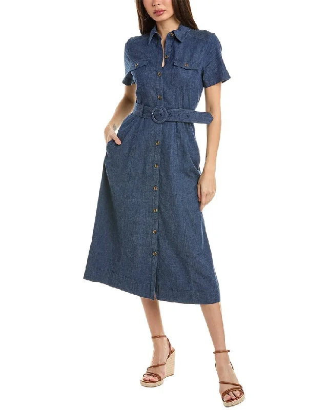 ladies-midi-dress-fresh-look-Anne Klein Stretch Denim Belted Midi Shirtdress