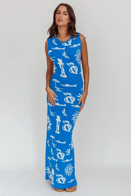 ladies-maxi-dress-tall-fit-Irene Column Silhouette Maxi Dress Blue