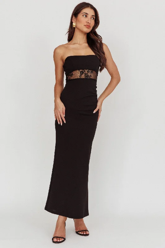 ladies-maxi-dress-burgundy-rich-Lilliana Strapless Lace Maxi Dress Black