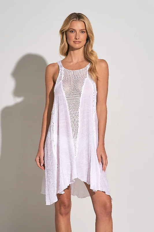 ladies-mini-dress-subtle-charm-Sleeveless Crochet Mini Coverup Dress - White