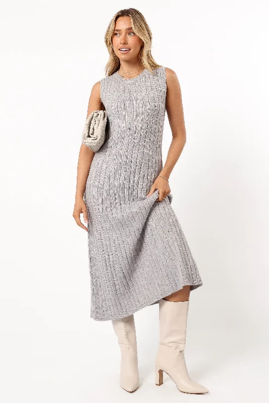 ladies-midi-dress-eggplant-deep-Kellie Knit Midi Dress - Grey