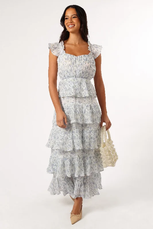 ladies-midi-dress-cerulean-blue-Cayson Midi Ruffle Dress - Cream Lavender