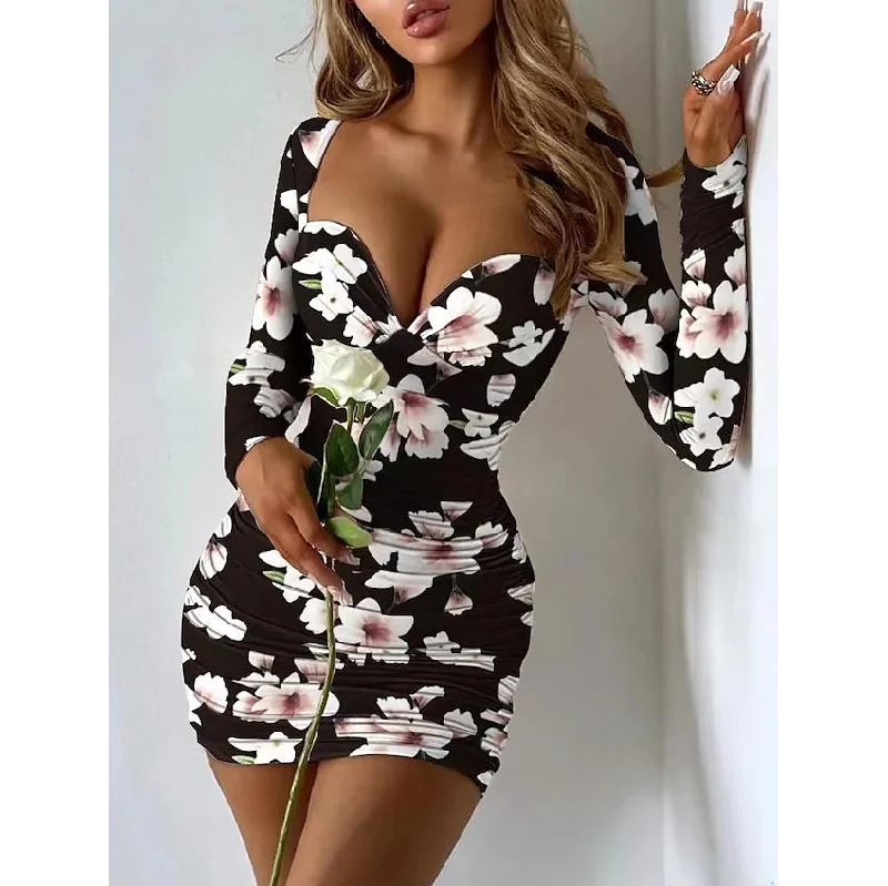 ladies-mini-dress-flowy-design-Women's Sheath Short Mini Dress