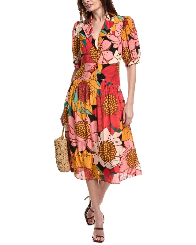 ladies-midi-dress-edgy-design-FARM Rio Colorful Sunflowers Midi Dress