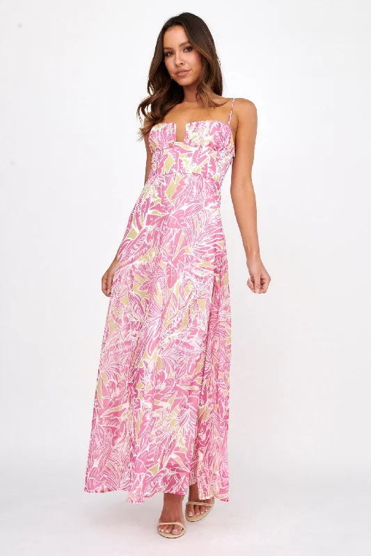 ladies-maxi-dress-dainty-detail-Kindred Love Gathered Bust Maxi Dress Pink