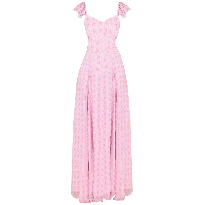 ladies-floral-dress-garden-inspired-LOVESHACKFANCY Women's Pink Tulonne Floral Print Ruffle Maxi Dress