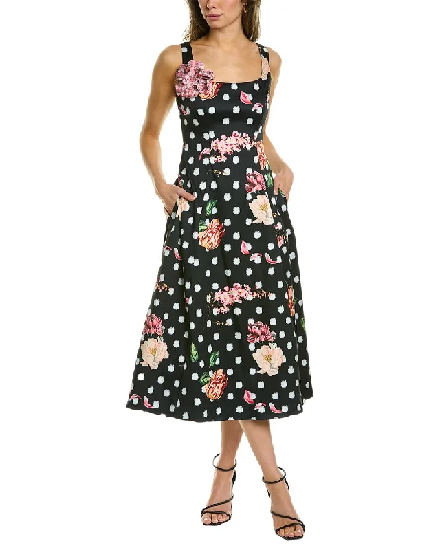 ladies-midi-dress-one-shoulder-Marchesa Notte Floral Midi Dress