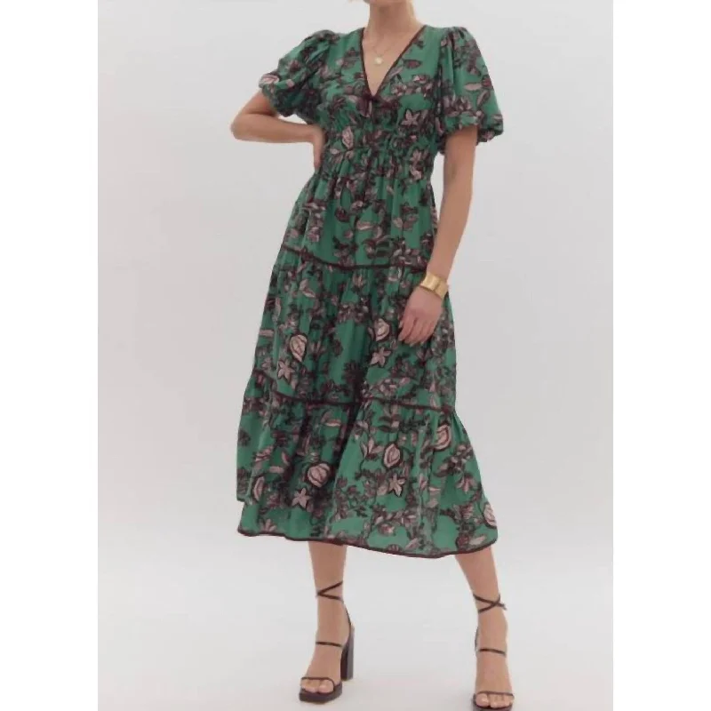 ladies-floral-dress-girls-night-Entro - Floral Tiered Midi Dress