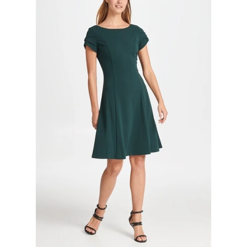 ladies-trumpet-dress-halter-neck-DKNY Women's Tulip Sleeve Fit & Flare Dress Green Size 6