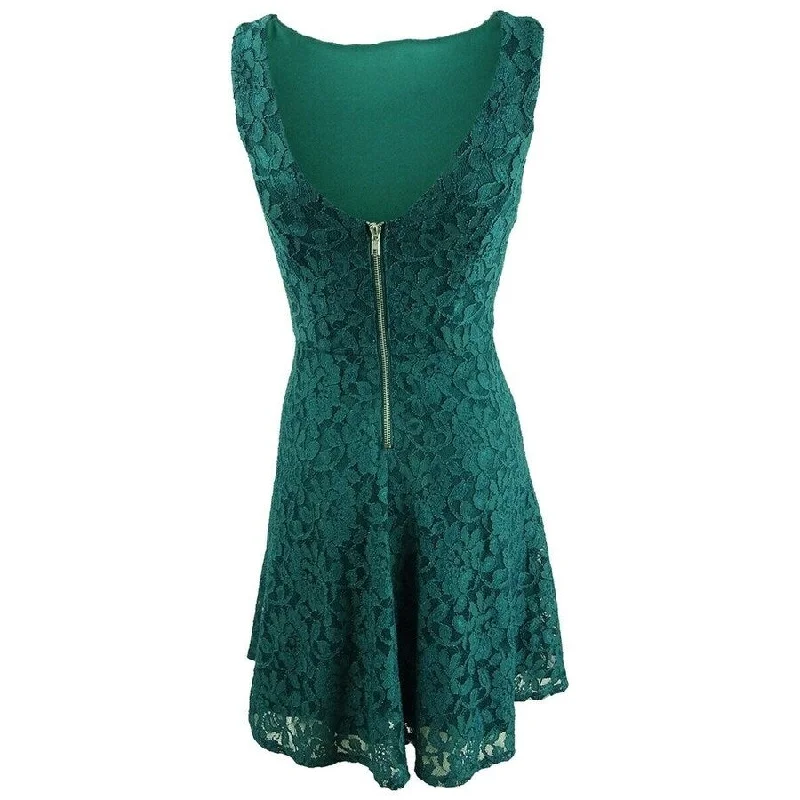 ladies-trumpet-dress-romantic-vibe-Speechless Juniors' Lace Fit & Flare Tank Dress Green Size Extra Small