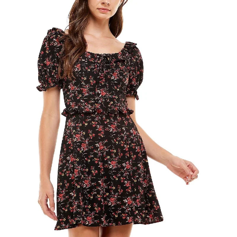 ladies-trumpet-dress-breathable-fabric-Juniors Womens Floral Open Back Fit & Flare Dress