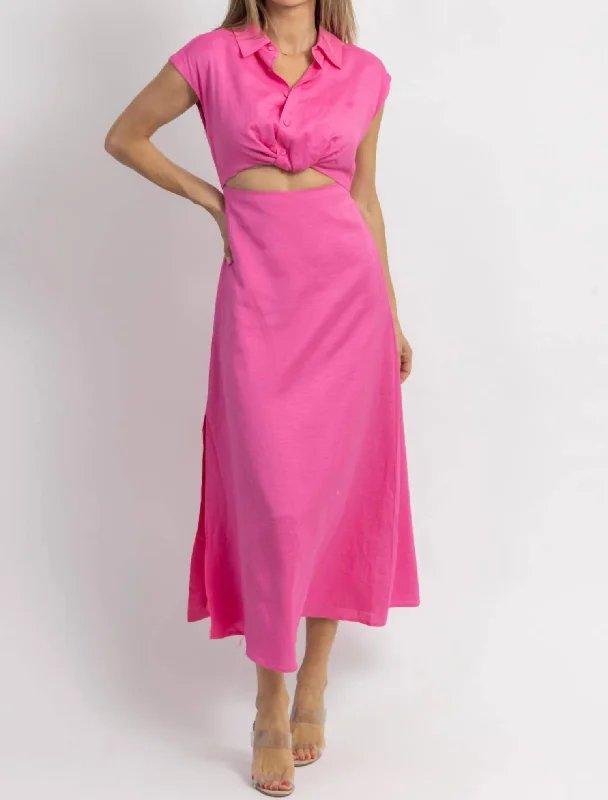 ladies-midi-dress-seasonal-trend-Jacey Button Down Midi Dress In Pink