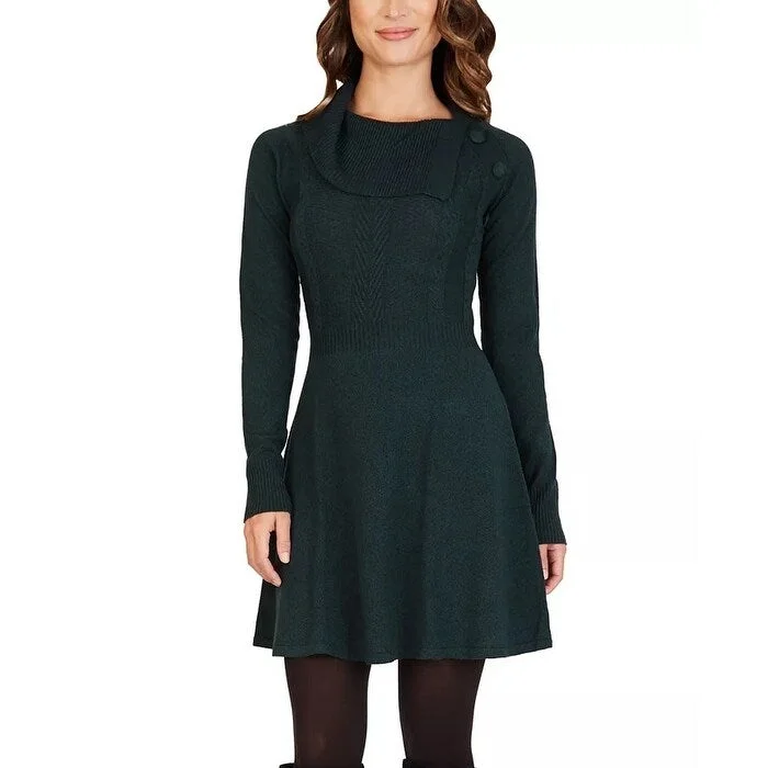 ladies-trumpet-dress-luxury-feel-BCX Junior's Draped Fit & Flare Sweater Dress Green Size Small