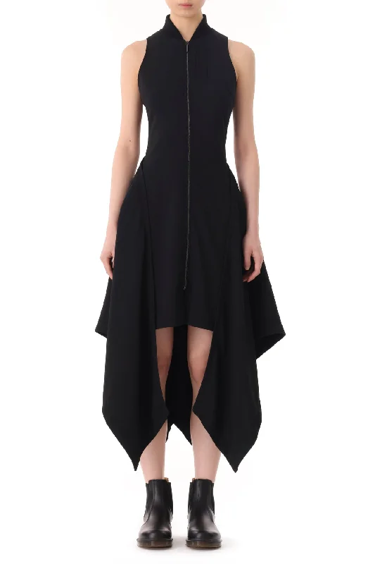 ladies-trumpet-dress-puff-sleeve-Fluid Crepe Bomber Fit And Flare Dress