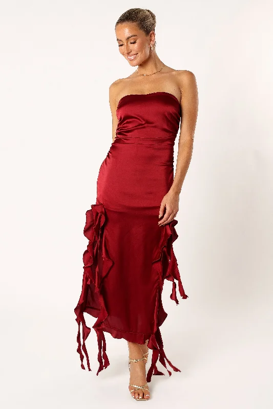 ladies-midi-dress-long-sleeve-Lee Strapless Midi Dress - Wine