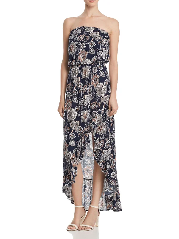 ladies-maxi-dress-a-line-Womens Strapless Floral Maxi Dress