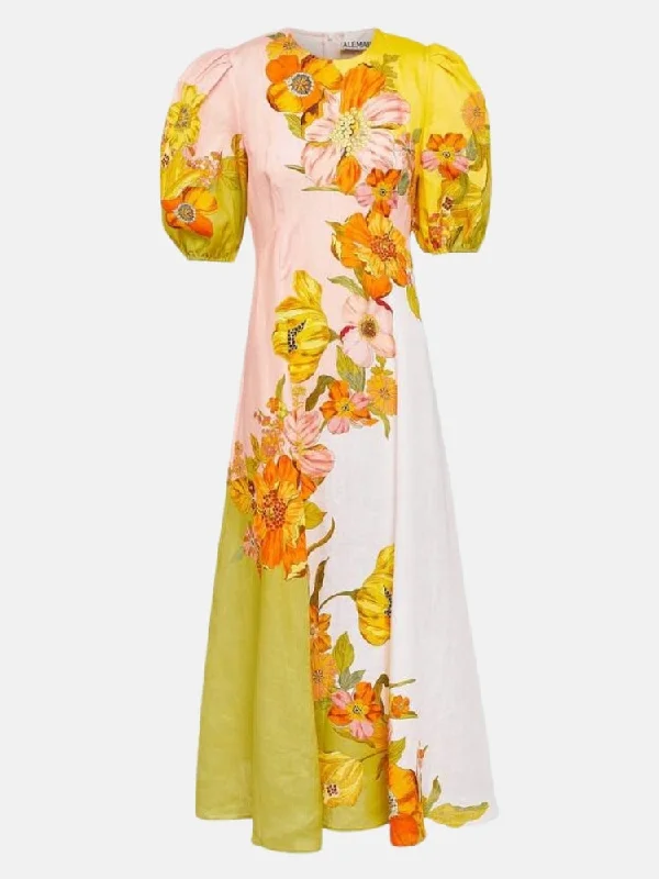 ladies-floral-dress-retro-design-Silas Floral Linen Midi Dress