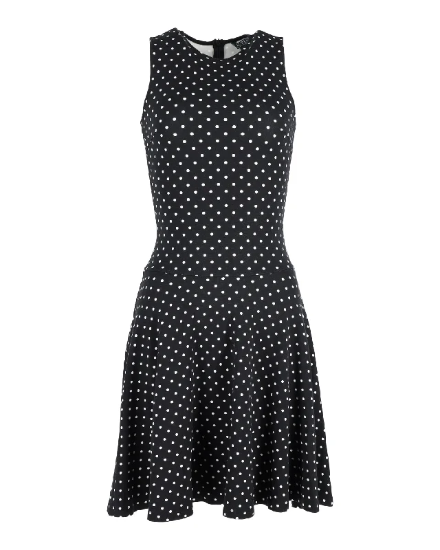 ladies-trumpet-dress-wrap-front-Lauren Ralph Lauren Polka-Dot Fit-and-Flare Dress in Black Polyester