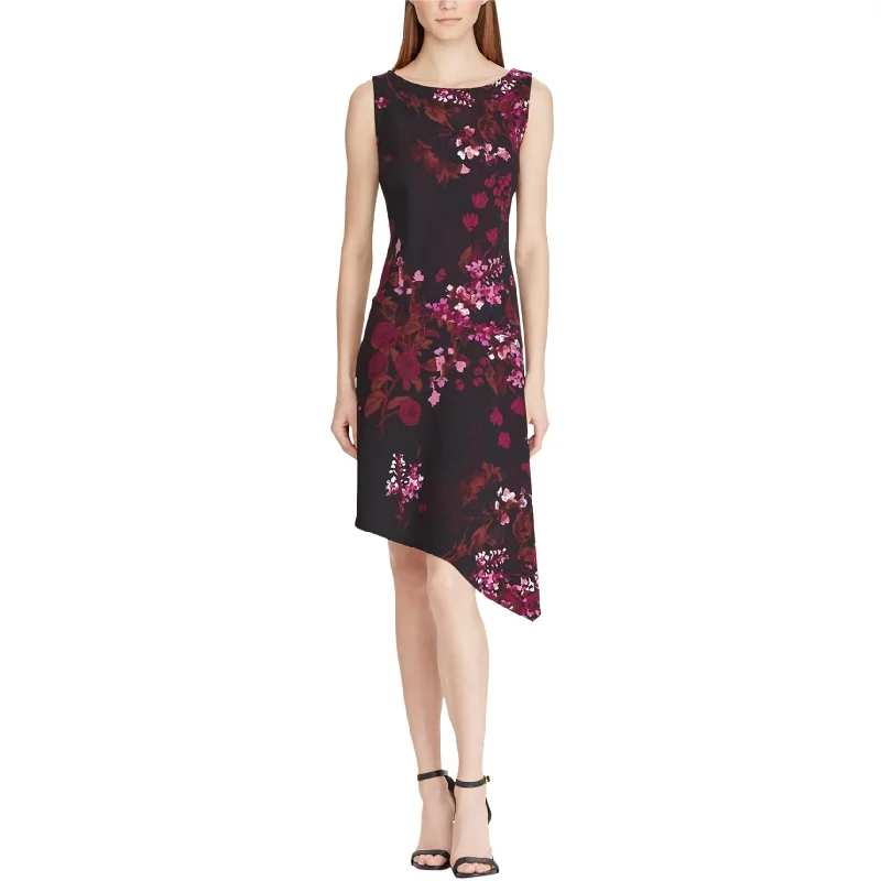 ladies-floral-dress-linen-material-American Living Womens Floral Asymmetrical Dress, Purple, 4