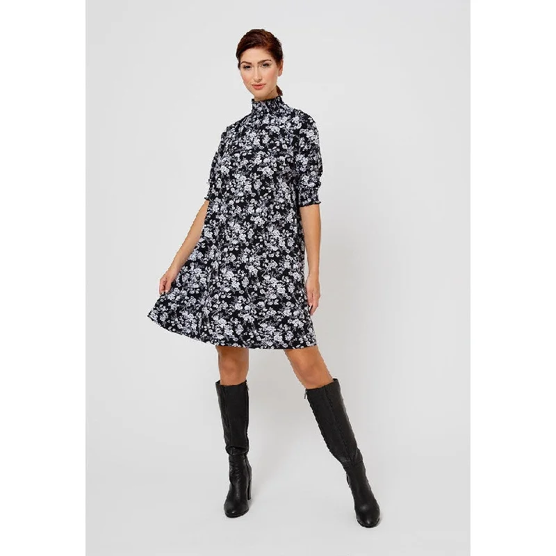 ladies-floral-dress-boho-chic-Leota Women's Raelyn Floral Mock Neck Dress Black