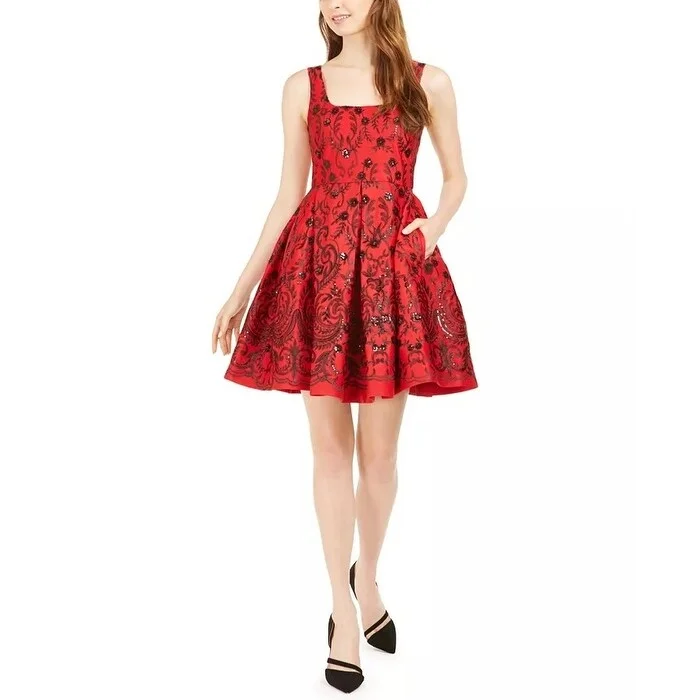 ladies-trumpet-dress-modern-twist-Taylor Women's Sequined Fit & Flare Dress Red Size 10