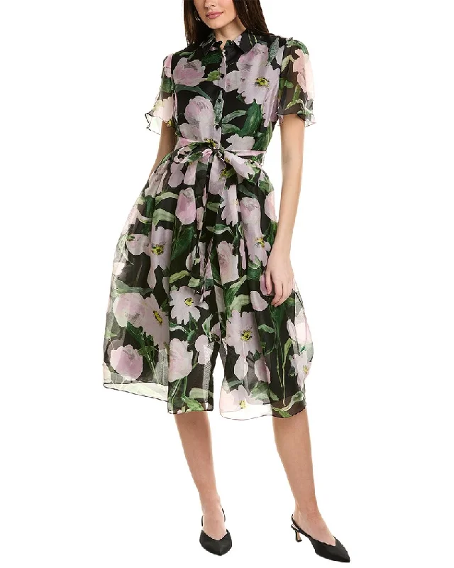 ladies-midi-dress-sustainable-fashion-Carolina Herrera Button-Down Midi Silk Shirtdress