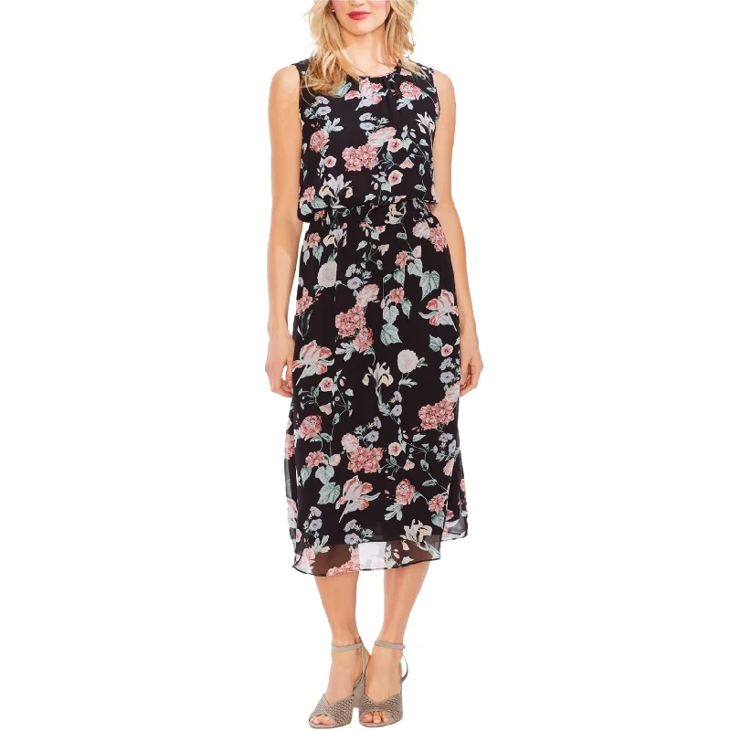 ladies-floral-dress-feminine-style-Vince Camuto Womens Floral Midi Dress, Black, Small