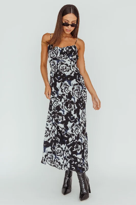 ladies-maxi-dress-pastel-shade-Nerida Twist Back Maxi Dress Swirl Black