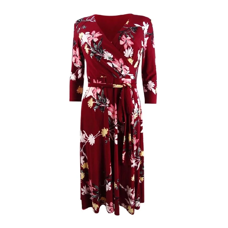 ladies-floral-dress-sunflower-design-Lauren by Ralph Lauren Women's Floral Self-Tie Dress (2, Garnet/Pink)