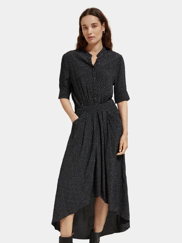 ladies-midi-dress-girls-night-Midi shirt dress with asymmetrical skirt