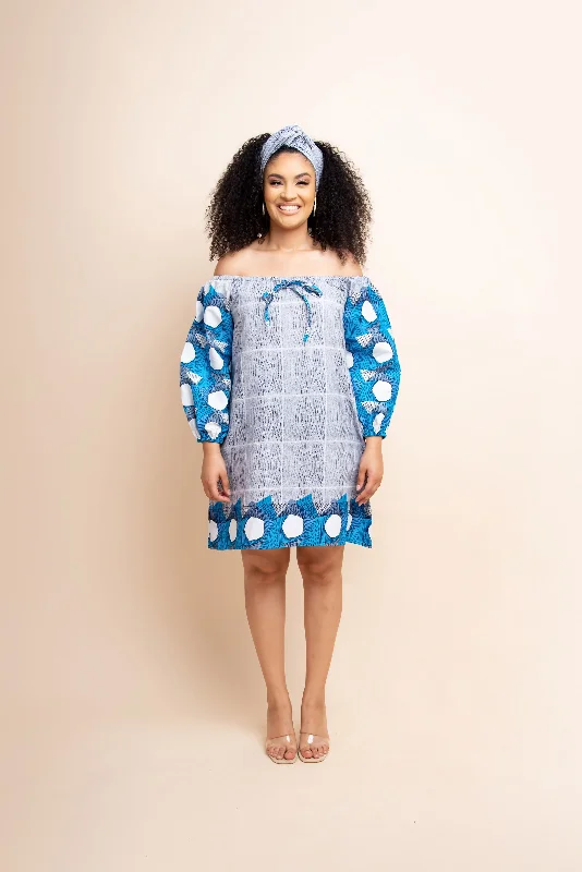 ladies-mini-dress-loose-silhouette-WURA African print Off shoulder mini dress