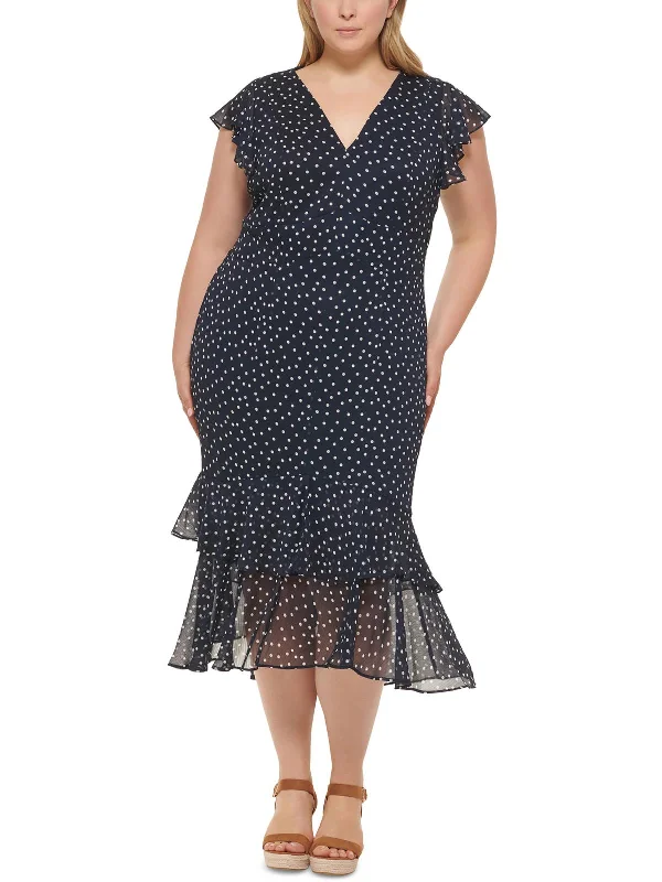 ladies-maxi-dress-matte-look-Plus Womens Chiffon Polka Dot Maxi Dress