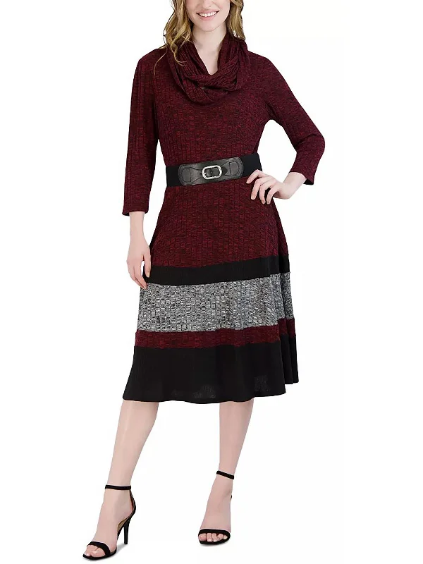 ladies-midi-dress-spring-fashion-Petites Womens Belted Midi Sweaterdress