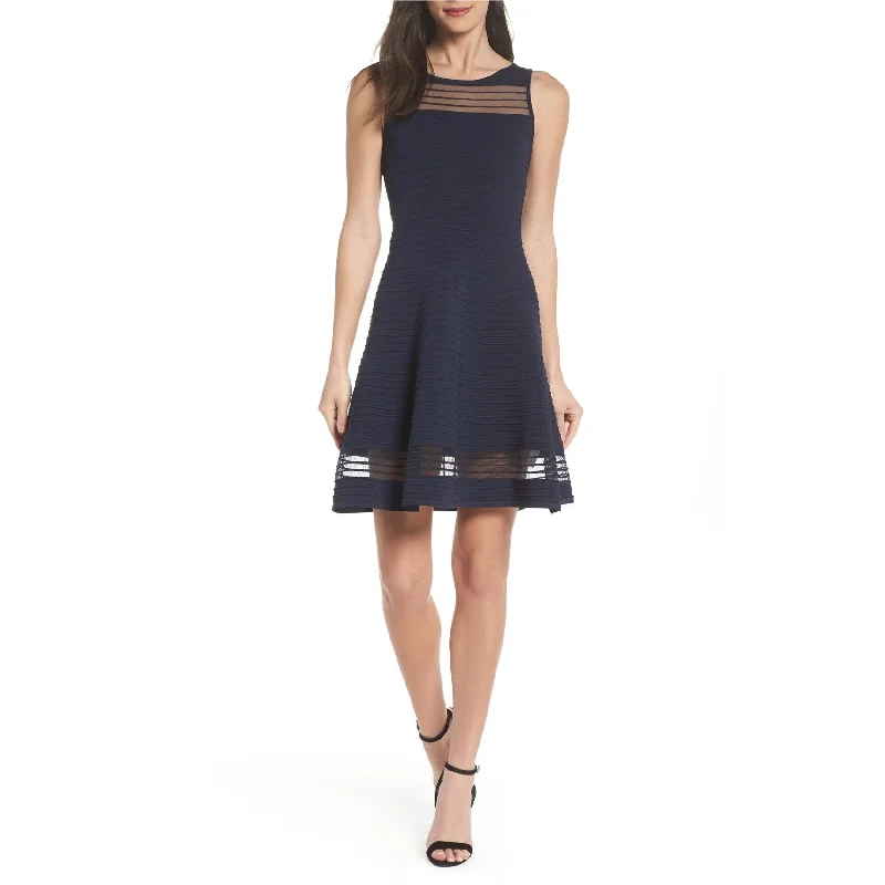 ladies-trumpet-dress-ruffle-hem-French Connection Womens Tobey Crepe Fit & Flare Dress, Blue, 4