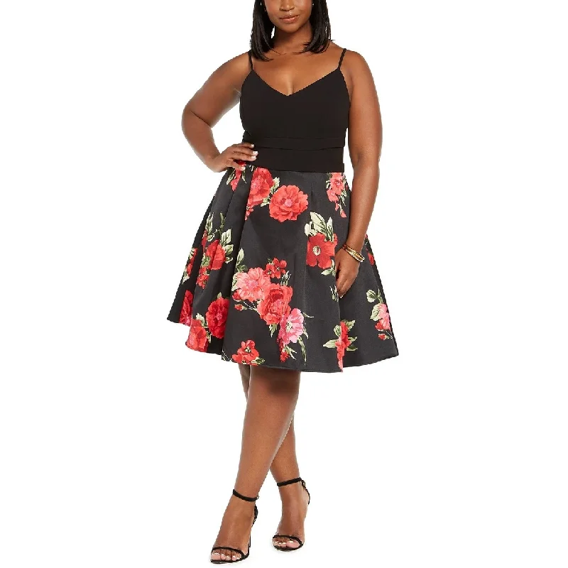 ladies-floral-dress-heather-gray-B Darlin Women's Trendy Plus Size Floral Mesh Dress Black Size Square 24