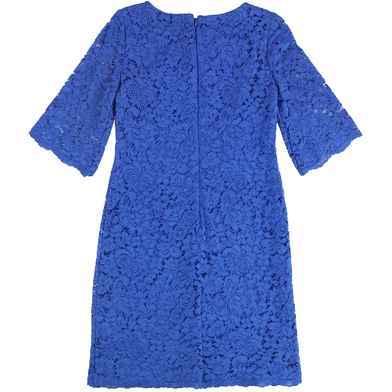 ladies-floral-dress-daisy-pattern-Ralph Lauren Womens Lace Floral Sheath Dress, Blue, 2