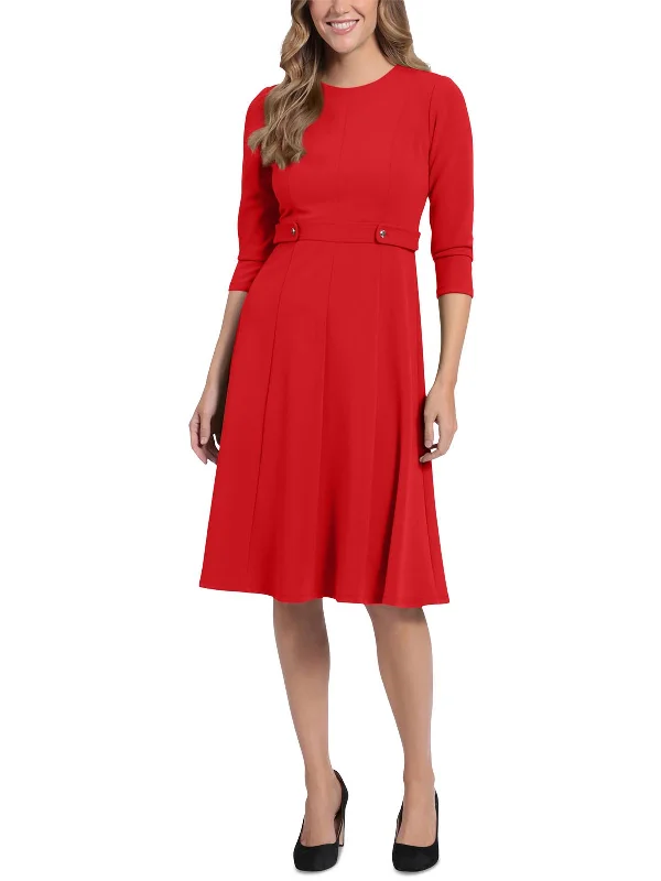 ladies-trumpet-dress-elegant-silhouette-Petites Womens Crepe 3/4 Sleeves Fit & Flare Dress